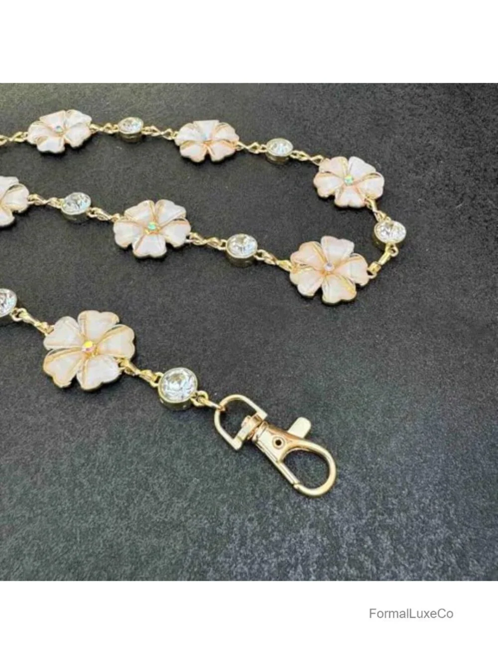 Boho Floral Crystal Chain Belt for Women, Gold Waist Belt, Adjustable Waist